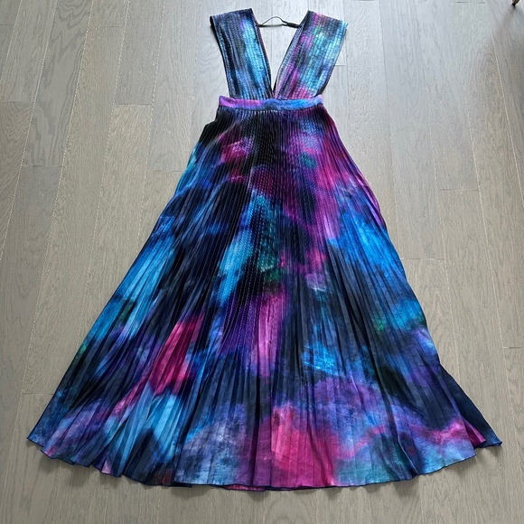 L'idee Gala Plisse Maxi Dress Gown Blue Purple Multi Tie Dye - US 6 - Tie Dye - Picture 2 of 11